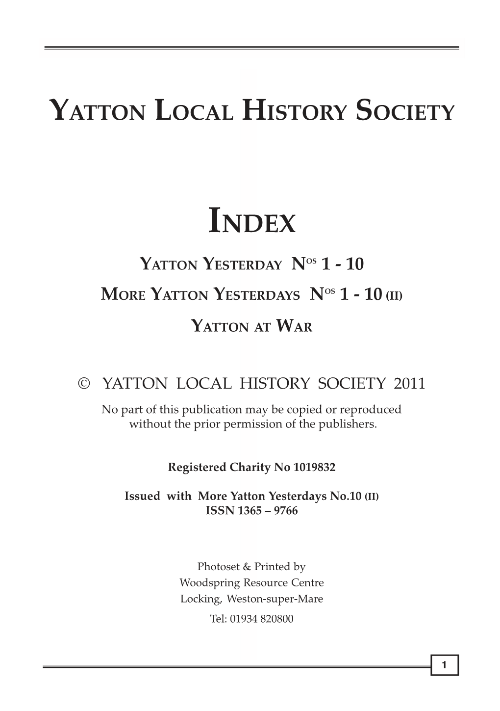 Index for YLHS Publications 2012