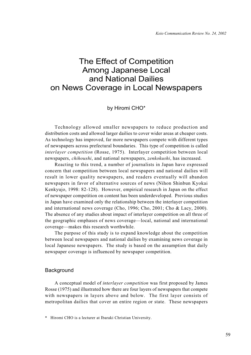 The Effect of Competition Among Japanese Local and National Dailies on News Coverage in Local Newspapers