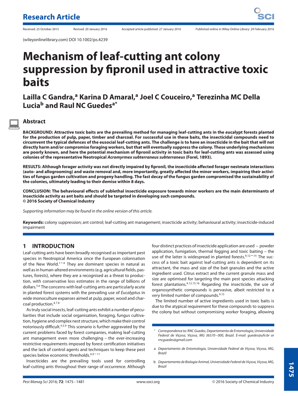 Mechanism of Leaf-Cutting Ant Colony Suppression by Fipronil Used In