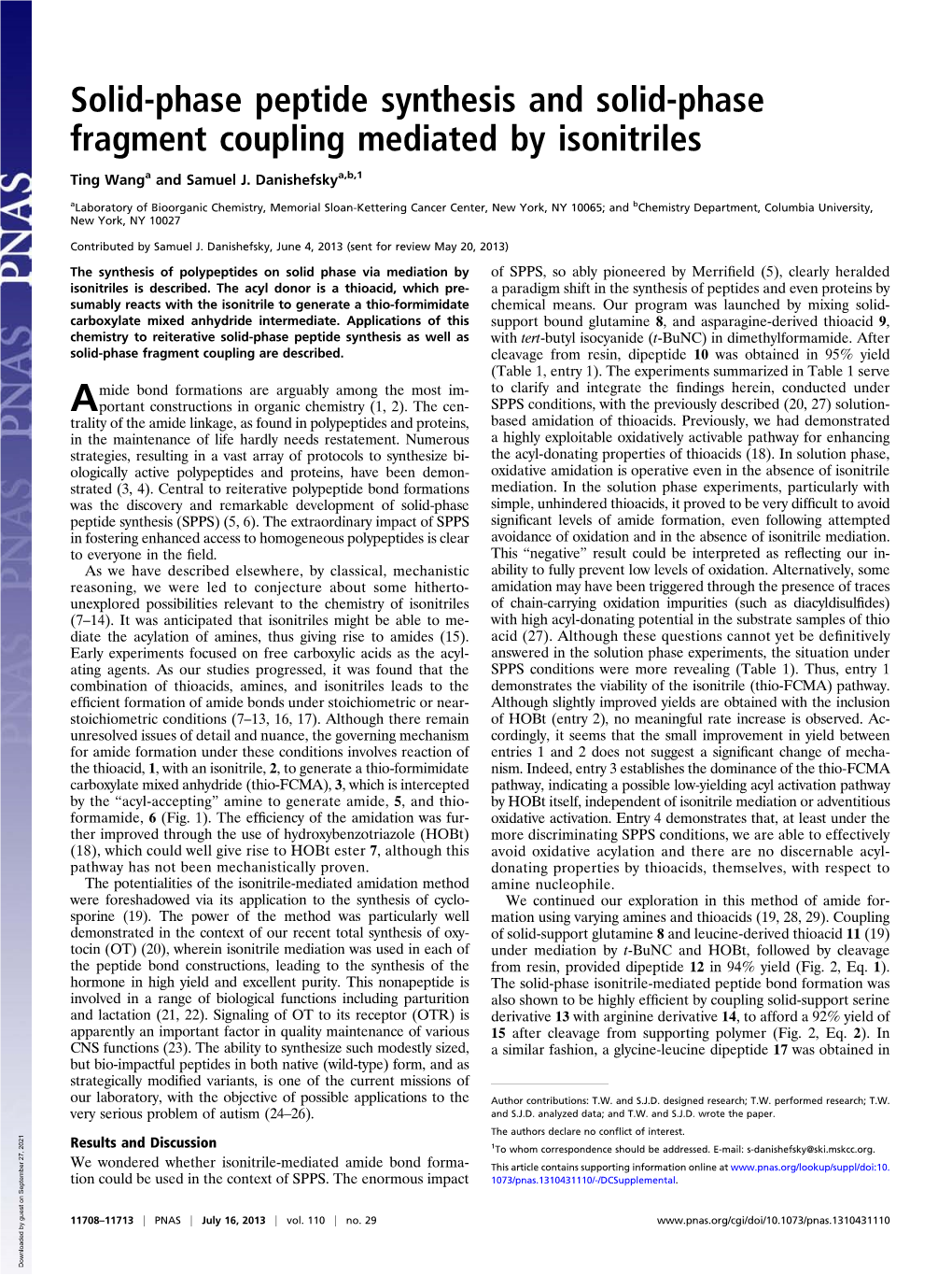 Solid-Phase Peptide Synthesis and Solid-Phase Fragment Coupling Mediated by Isonitriles