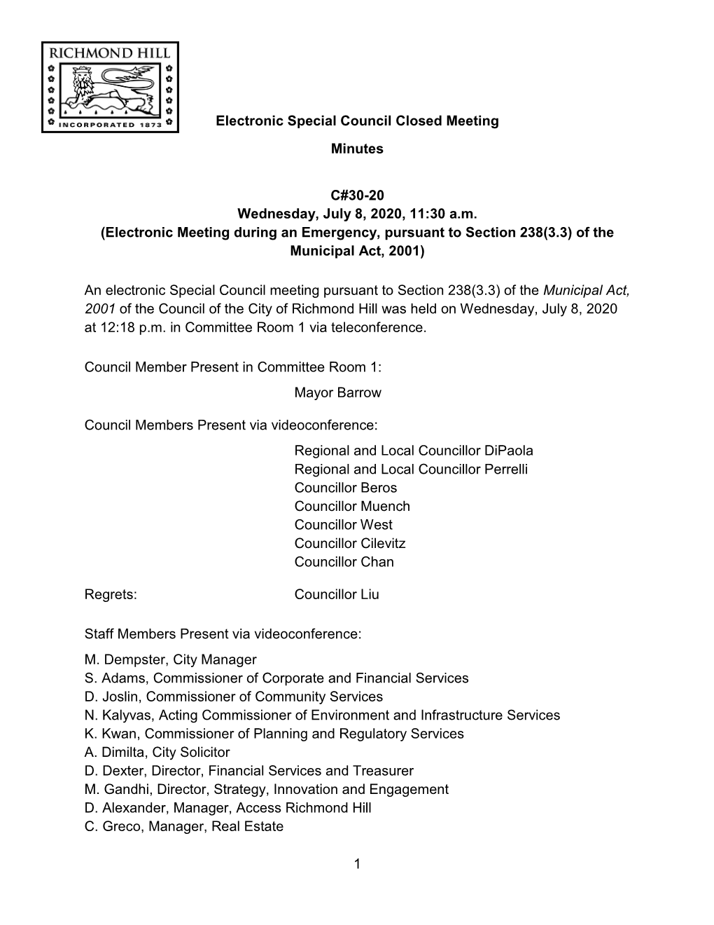 July 8 2020 Special Council Meeting.Pdf