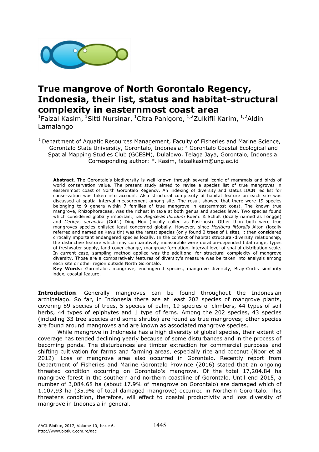 True Mangrove of North Gorontalo Regency, Indonesia, Their List, Status