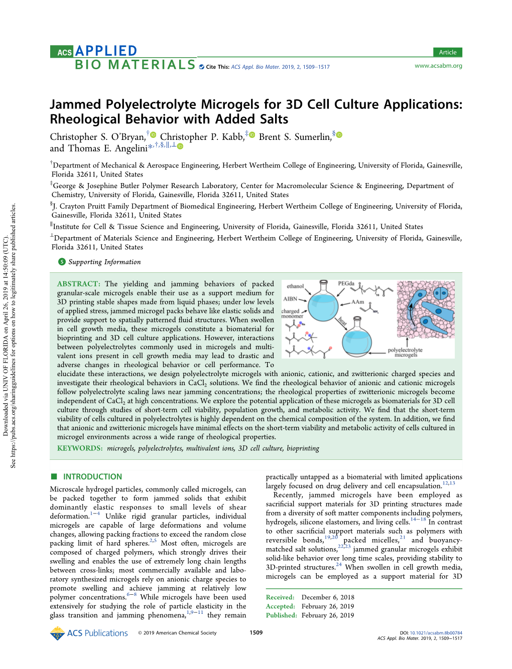 Jammed Polyelectrolyte Microgels for 3D Cell Culture Applications: Rheological Behavior with Added Salts † ‡ § Christopher S