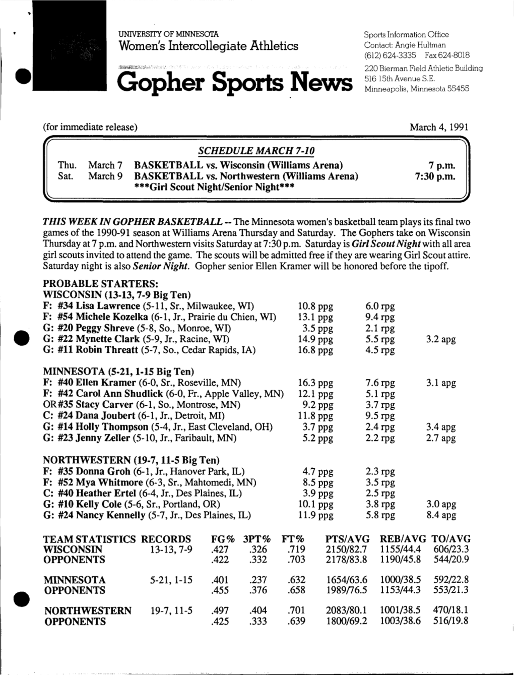 Gopher Sports News Minneapolis, Minnesota 55455