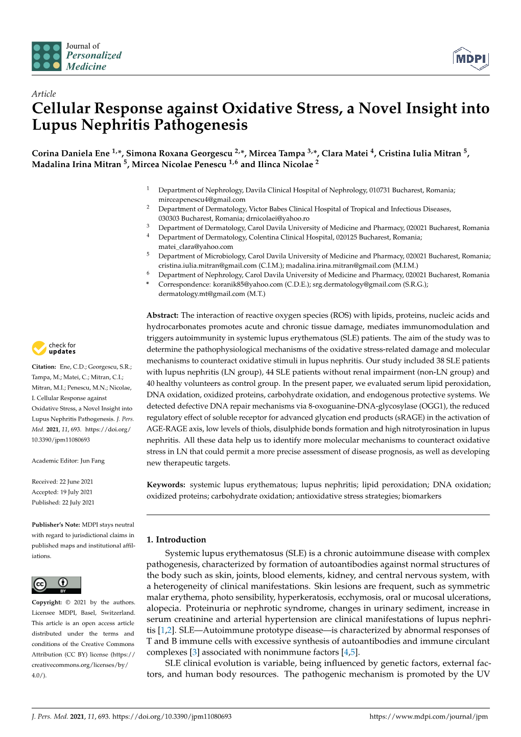 Cellular Response Against Oxidative Stress, a Novel Insight Into Lupus Nephritis Pathogenesis