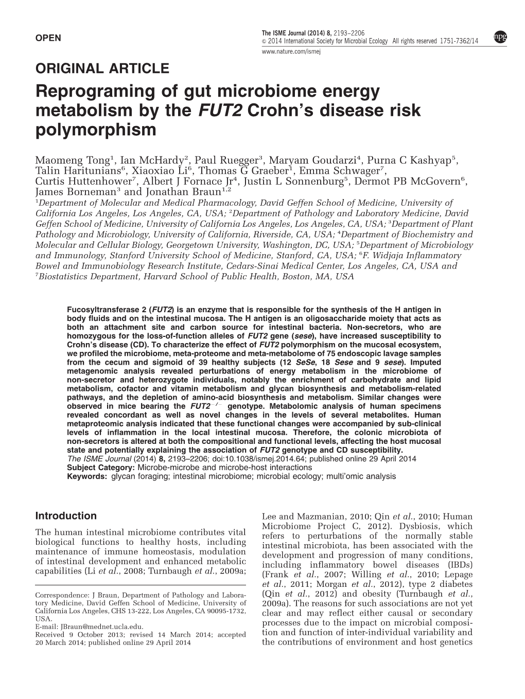 Reprograming of Gut Microbiome Energy Metabolism by the FUT2 Crohn’S Disease Risk Polymorphism