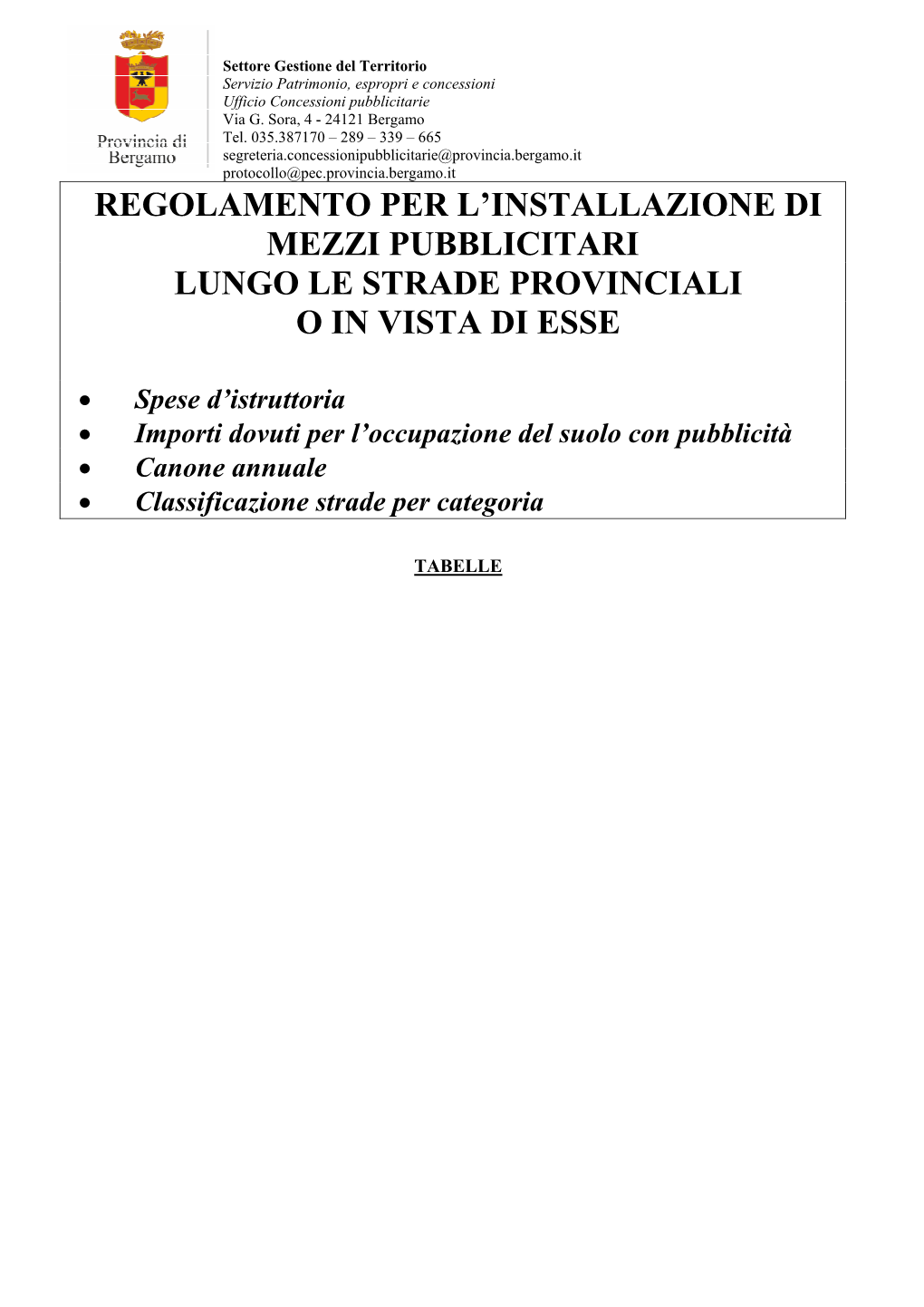 Regolamento Per L'installazione Di Mezzi