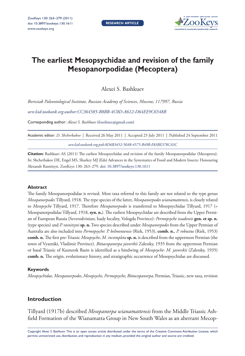 Mecoptera) 263 Doi: 10.3897/Zookeys.130.1611 Research Article Launched to Accelerate Biodiversity Research