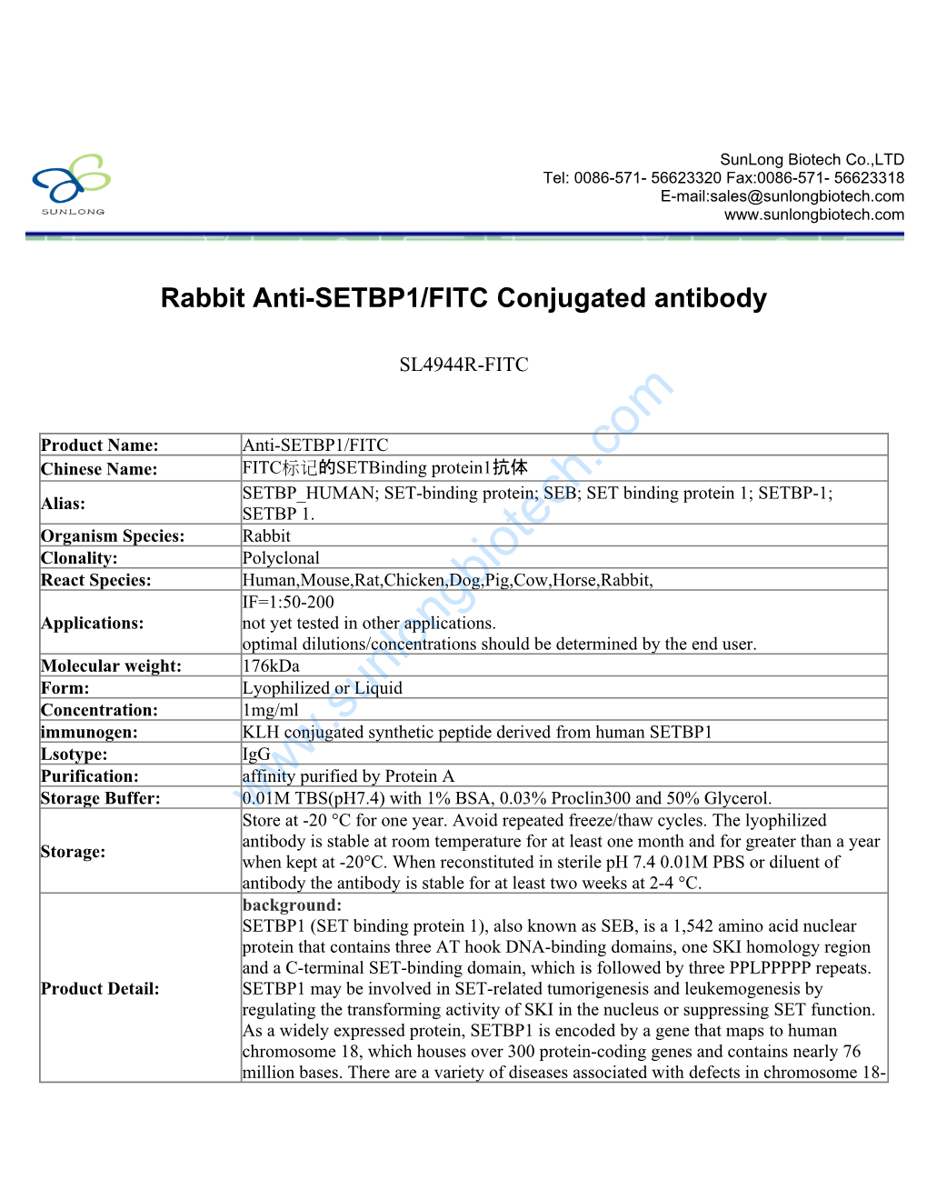 Rabbit Anti-SETBP1/FITC Conjugated Antibody