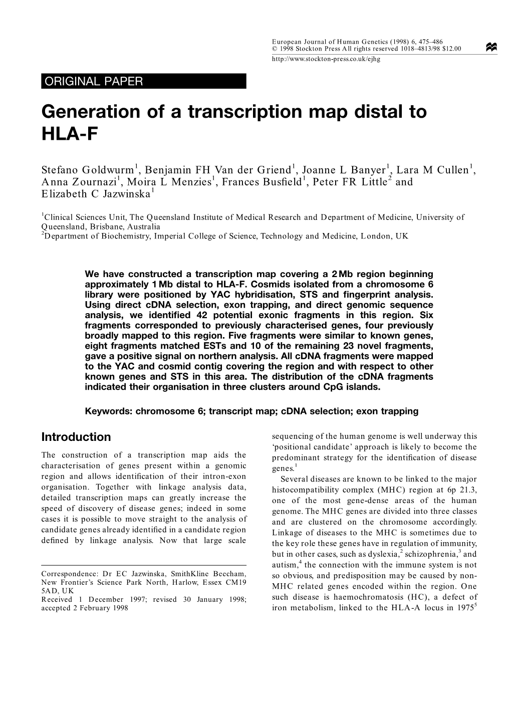 Generation of a Transcription Map Distal to HLA-F