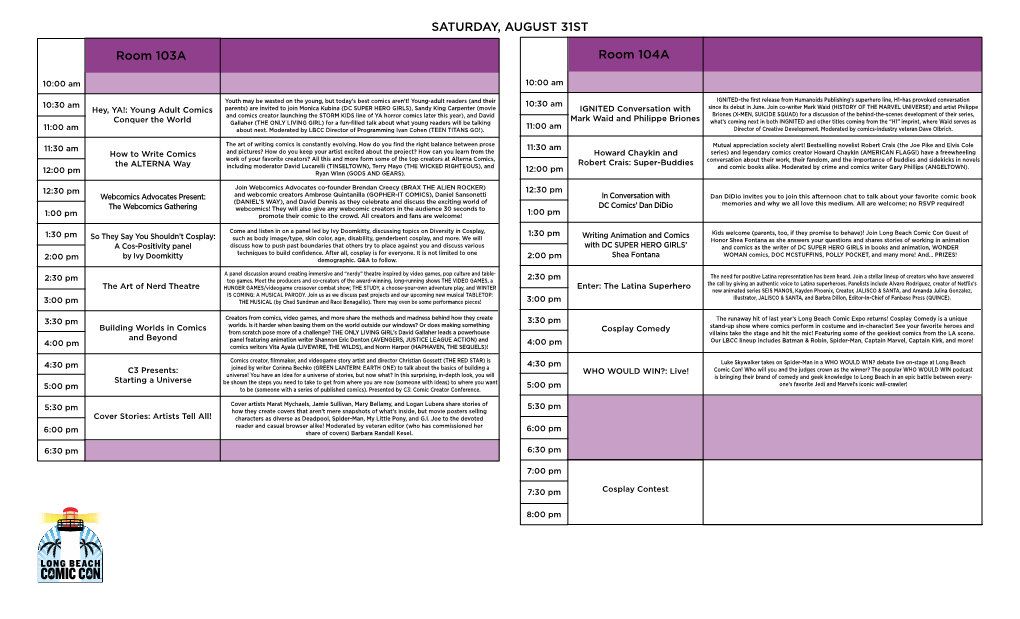 NEW Saturday Schedule R1 LBCC19