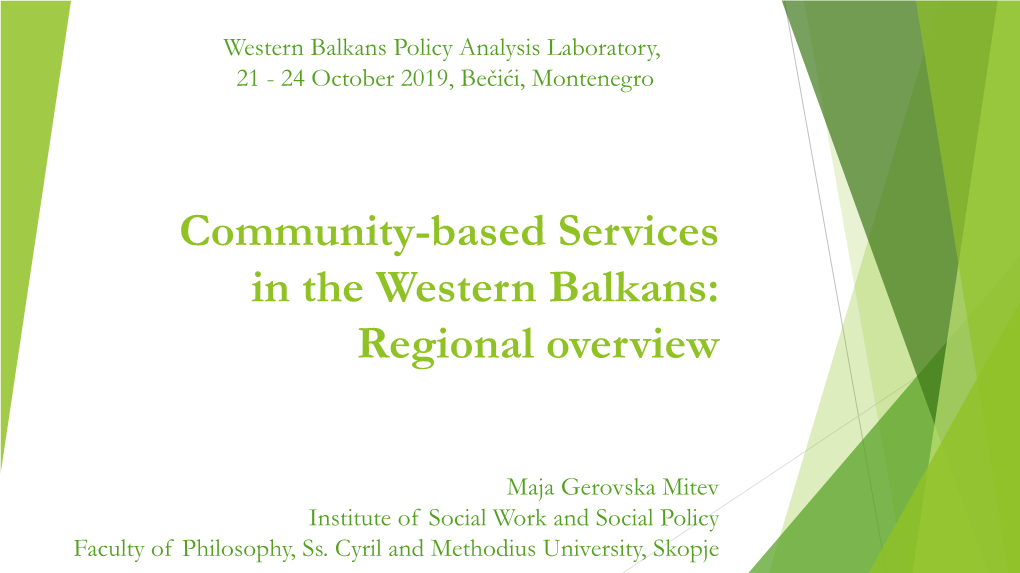 Community-Based Services in the Western Balkans: Regional Overview