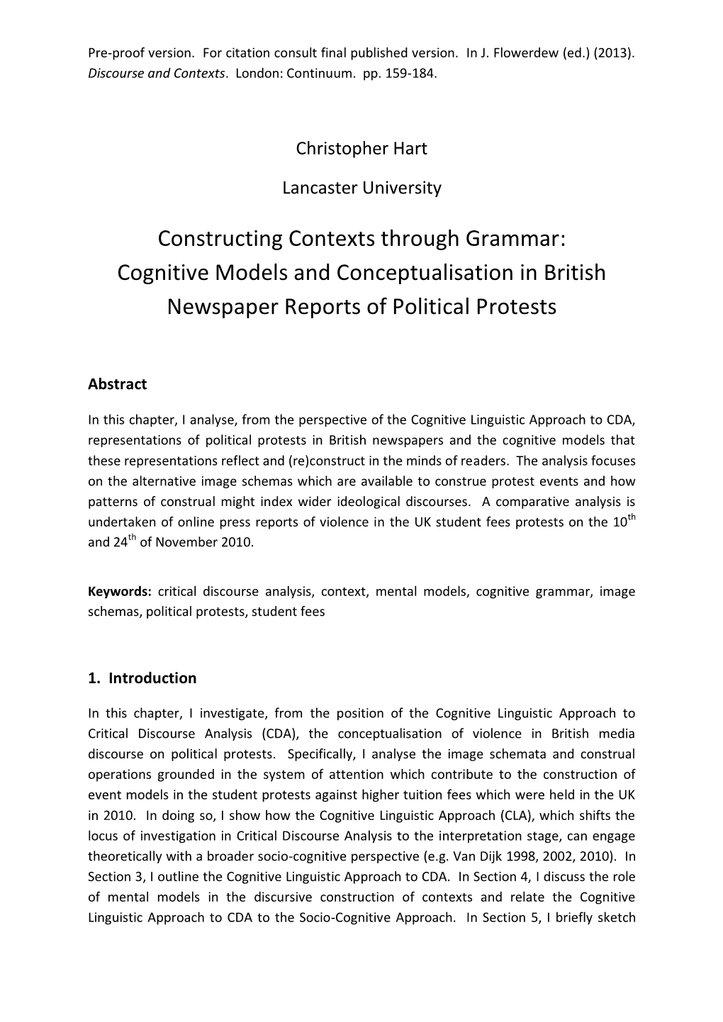 Constructing Contexts Through Grammar: Cognitive Models and Conceptualisation in British Newspaper Reports of Political Protests