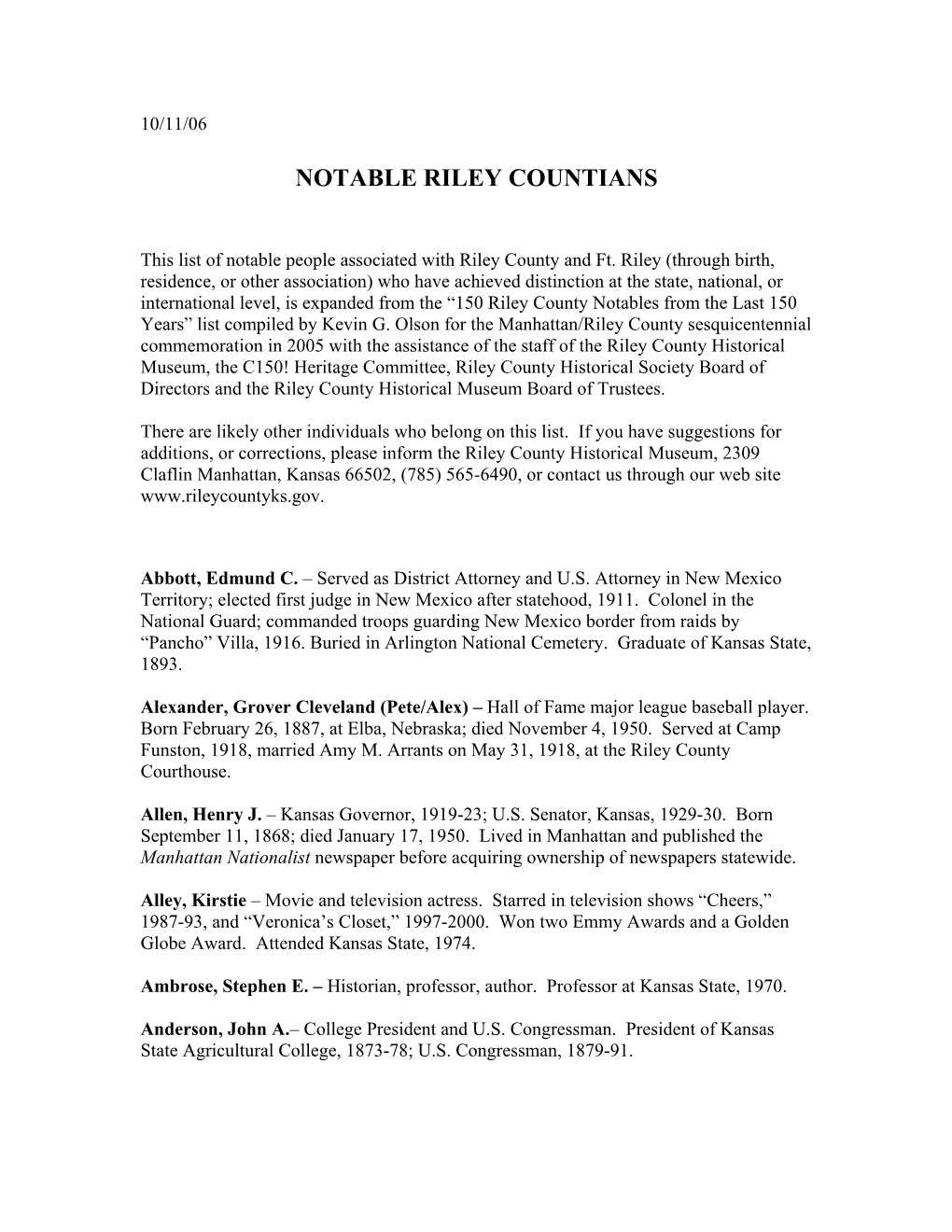 Notable Riley Countians