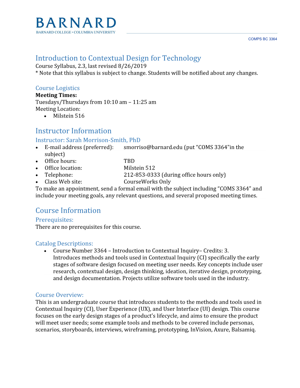 Introduction to Contextual Design for Technology Instructor Information