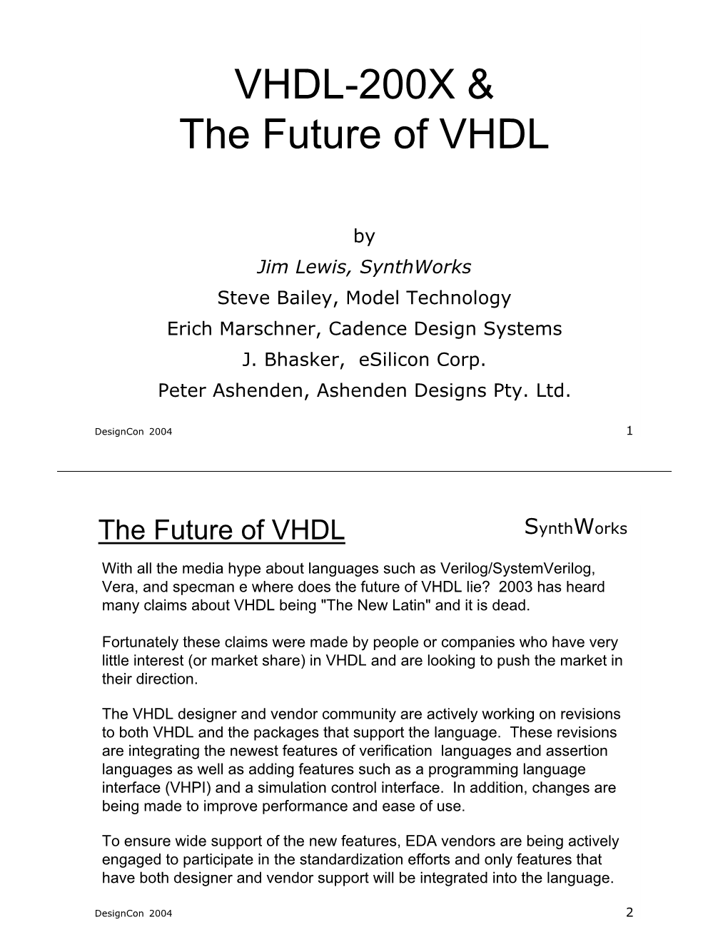 VHDL-200X & the Future of VHDL
