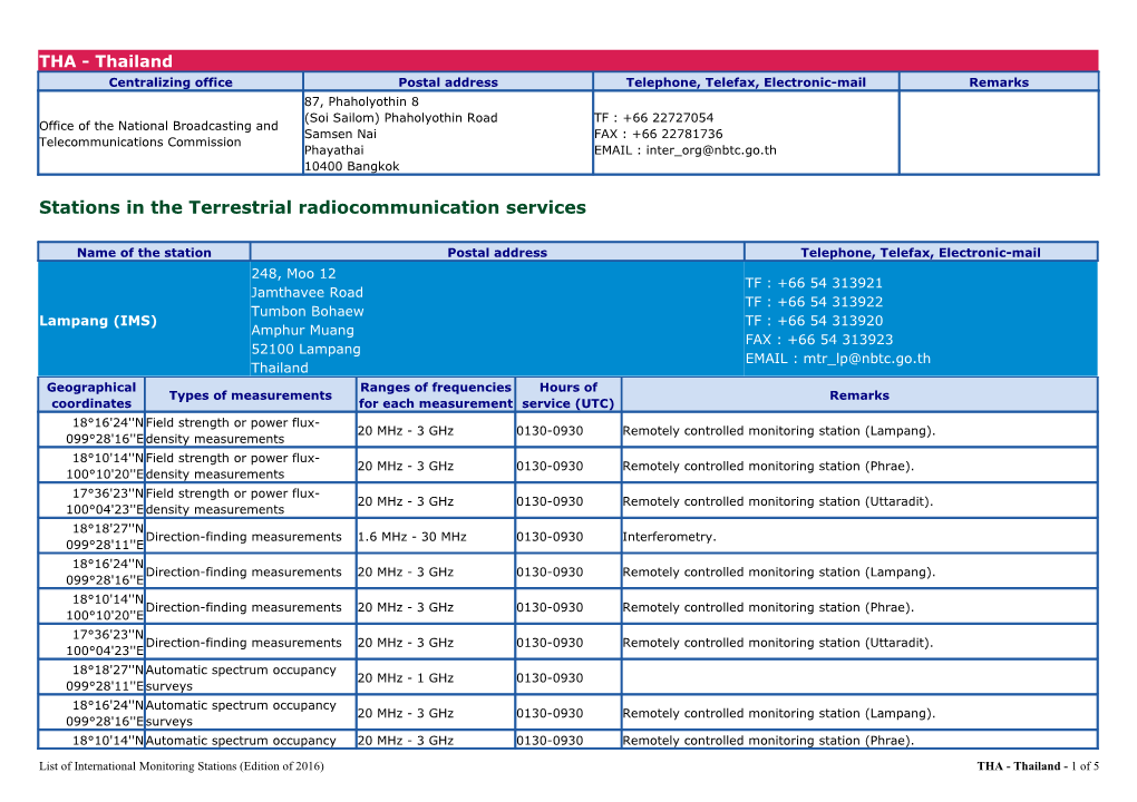 Stations in the Terrestrial Radiocommunication Services