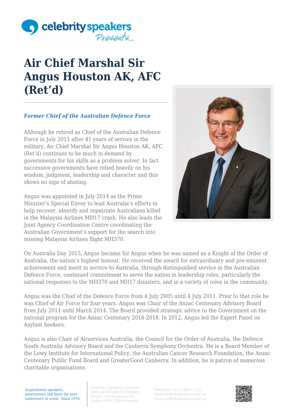 Air Chief Marshal Sir Angus Houston AK, AFC (Ret’D)