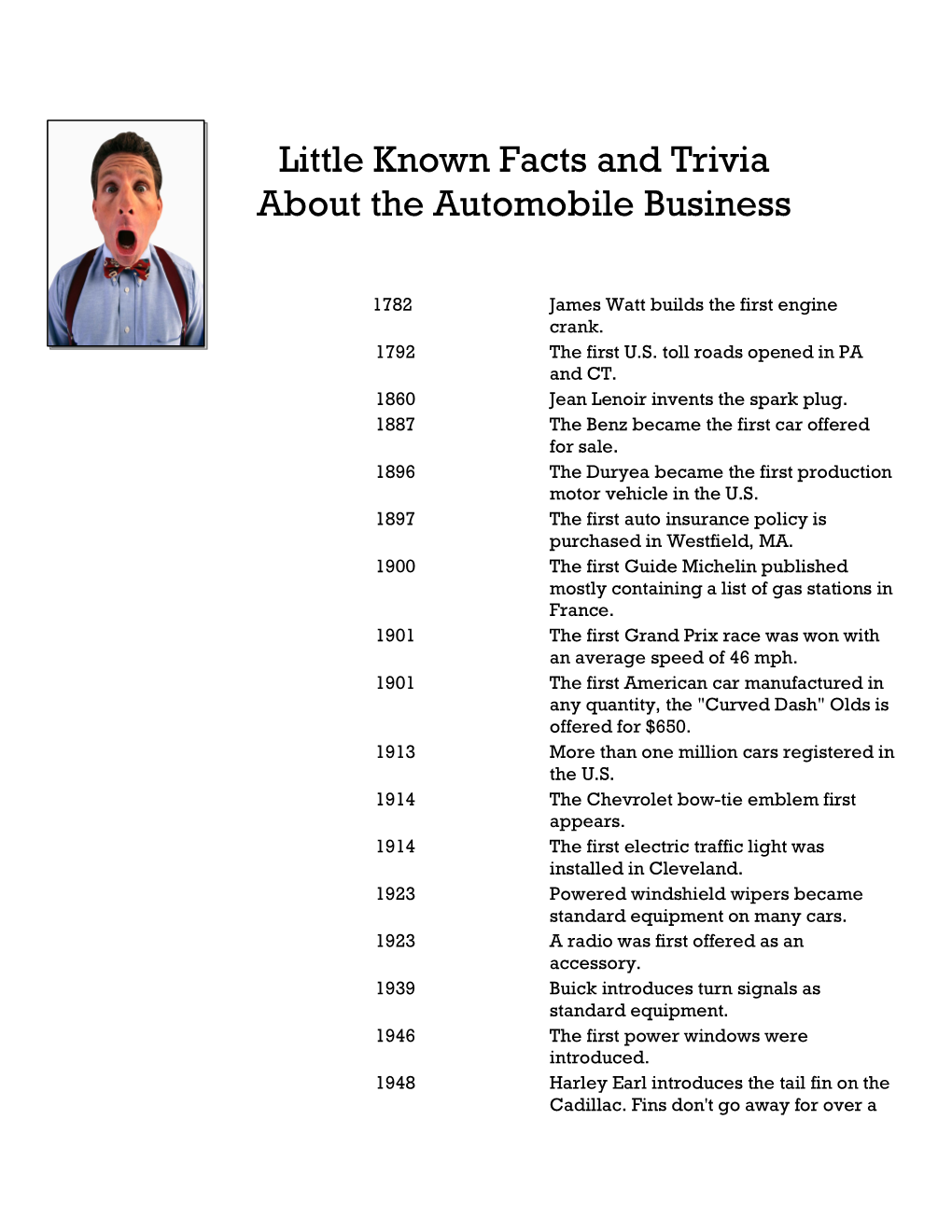 Little Known Facts and Trivia About the Automobile Business