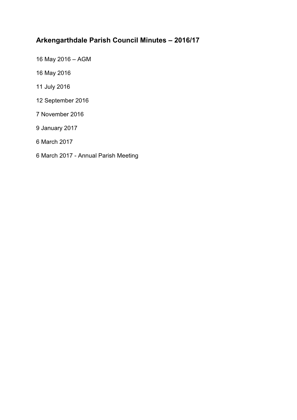 Arkengarthdale Parish Council Minutes – 2016/17