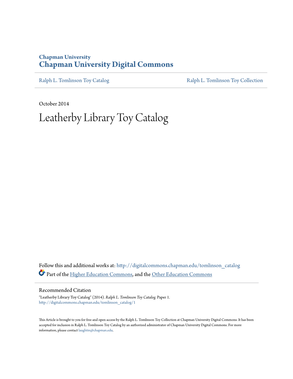 Leatherby Library Toy Catalog