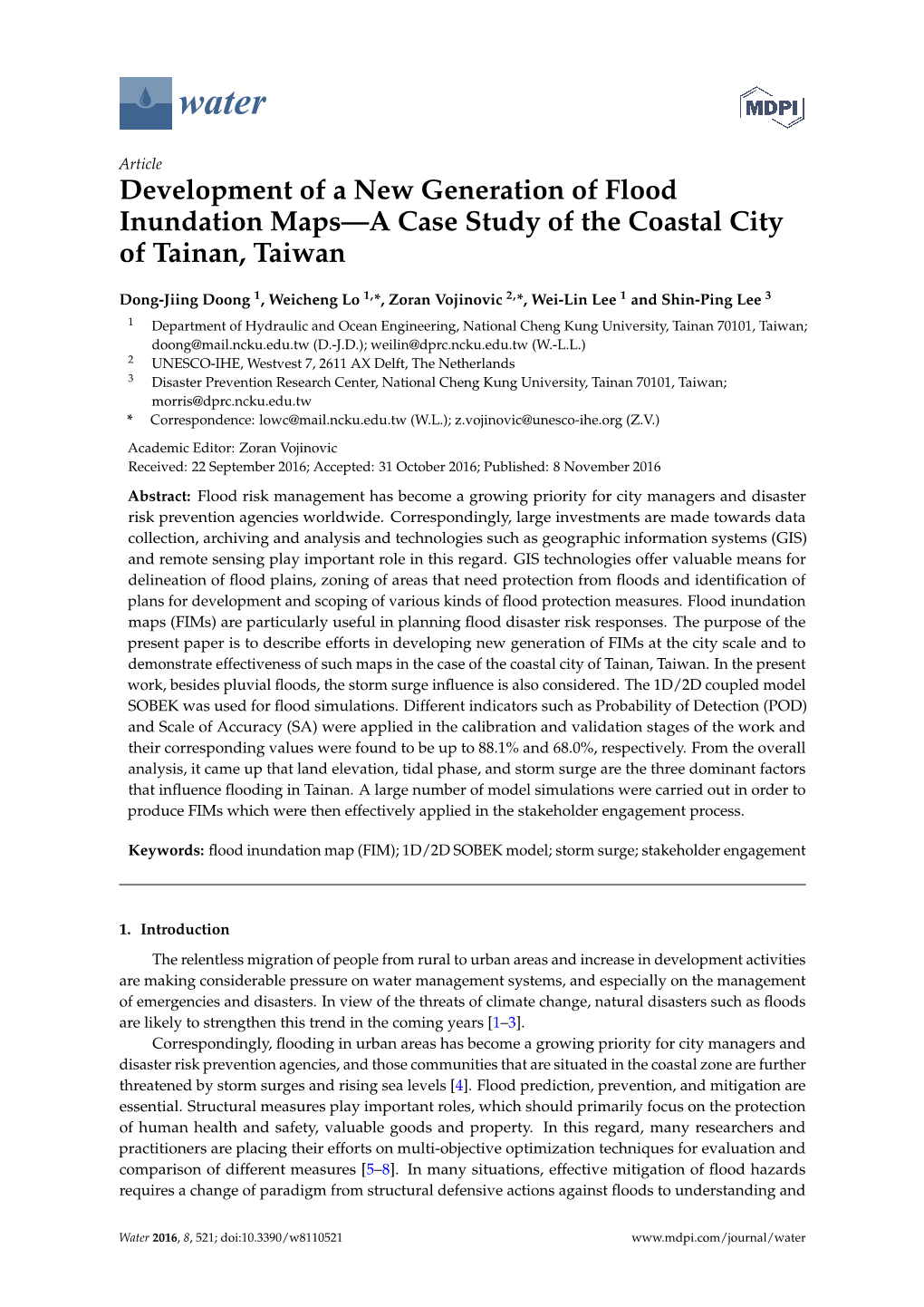 Development of a New Generation of Flood Inundation Maps—A Case Study of the Coastal City of Tainan, Taiwan