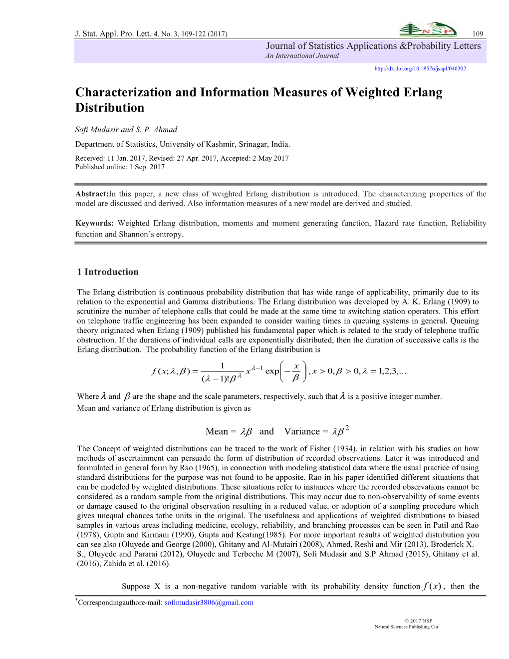 Characterization and Information Measures of Weighted Erlang Distribution