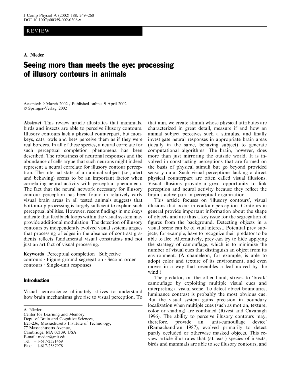 Processing of Illusory Contours in Animals