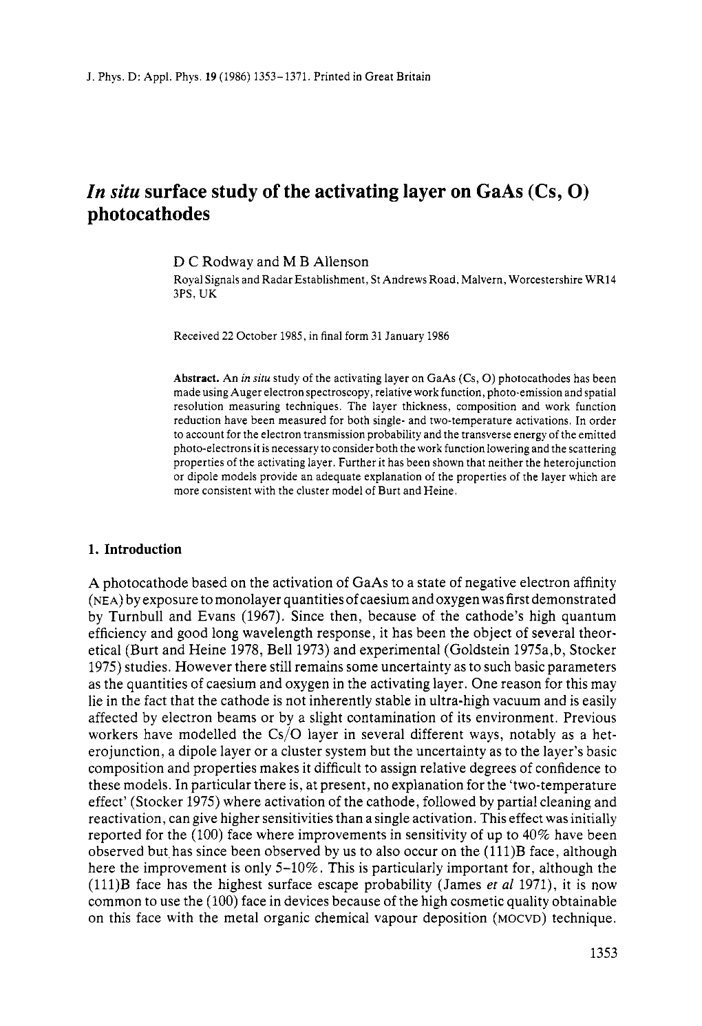 In Situ Surface Study of the Activating Layer on Gaas (CS, 0) Photocathodes