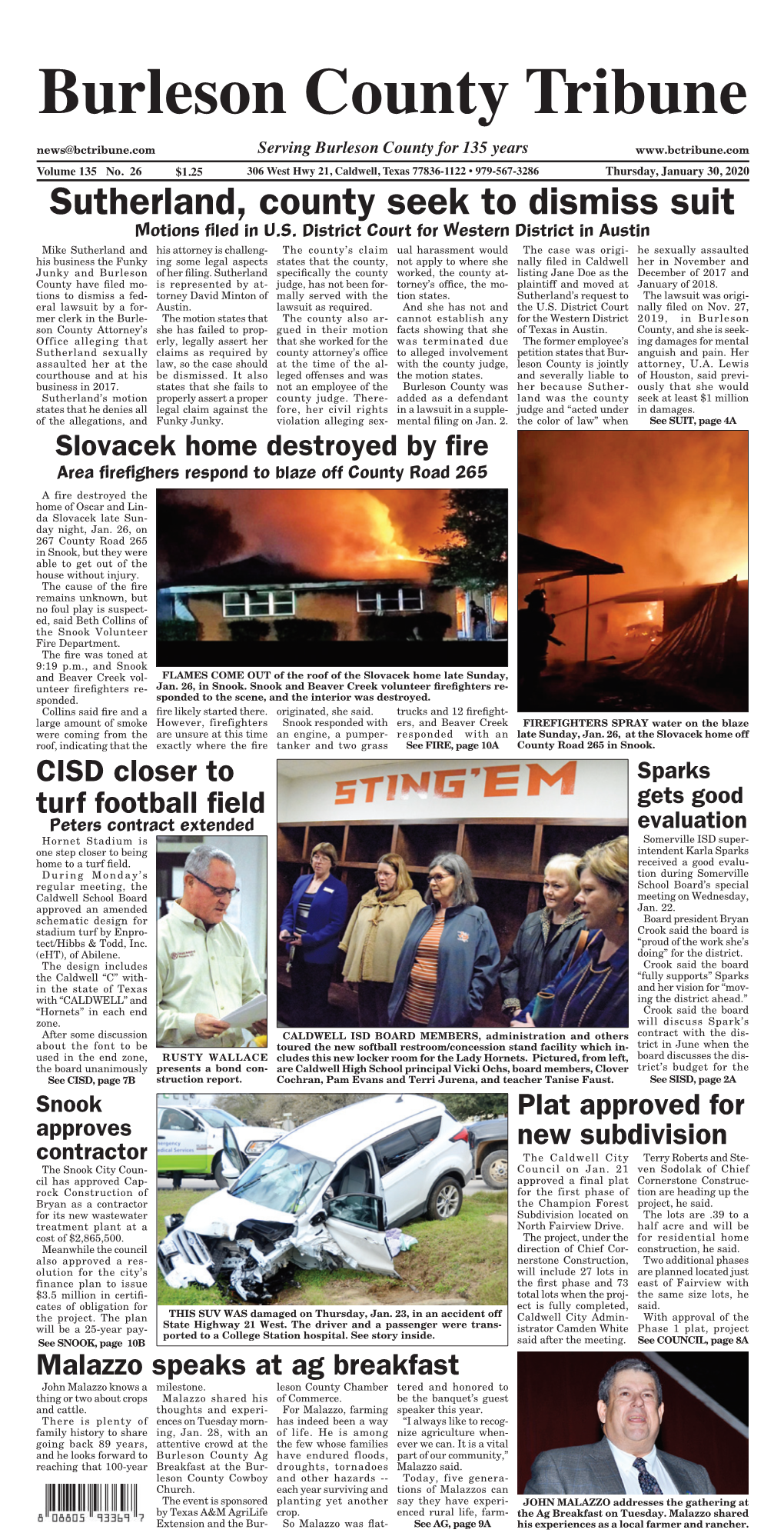 Burleson County Tribune News@Bctribune.Com Serving Burleson County for 135 Years Volume 135 No