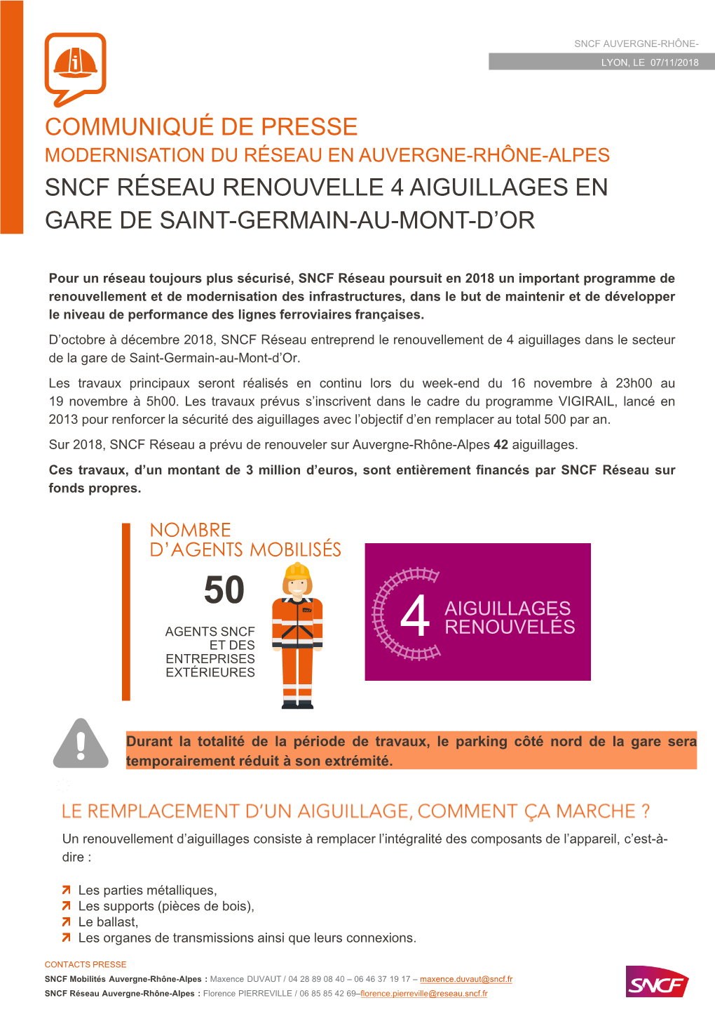 Modernisation Du Réseau En Auvergne-Rhône-Alpes Sncf Réseau Renouvelle 4 Aiguillages En Gare De Saint-Germain-Au-Mont-D’Or