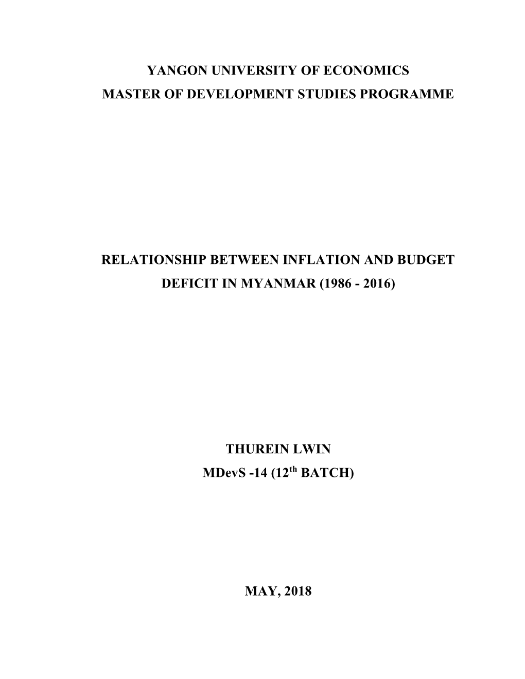 Yangon University of Economics Master of Development Studies Programme