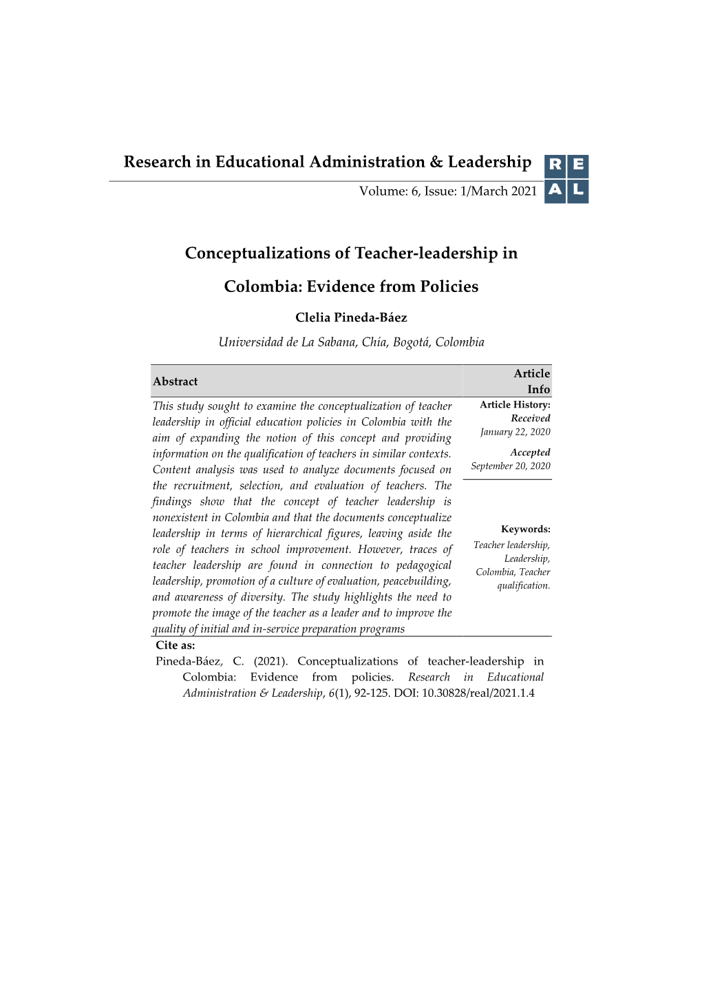 Conceptualizations of Teacher-Leadership in Colombia: Evidence from Policies