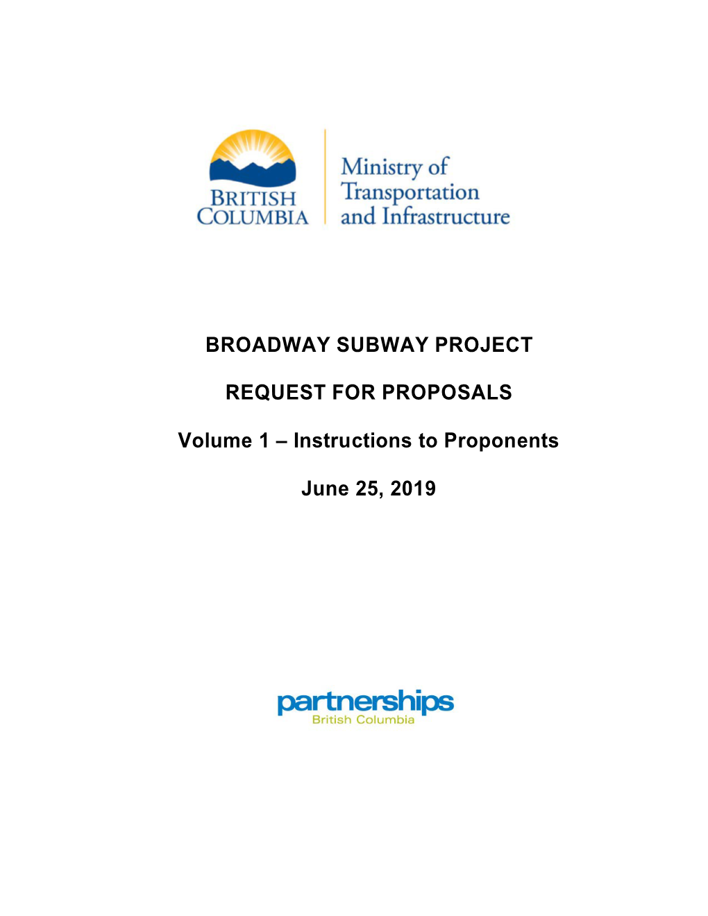 Broadway Subway Project Request for Proposals – Volume 1