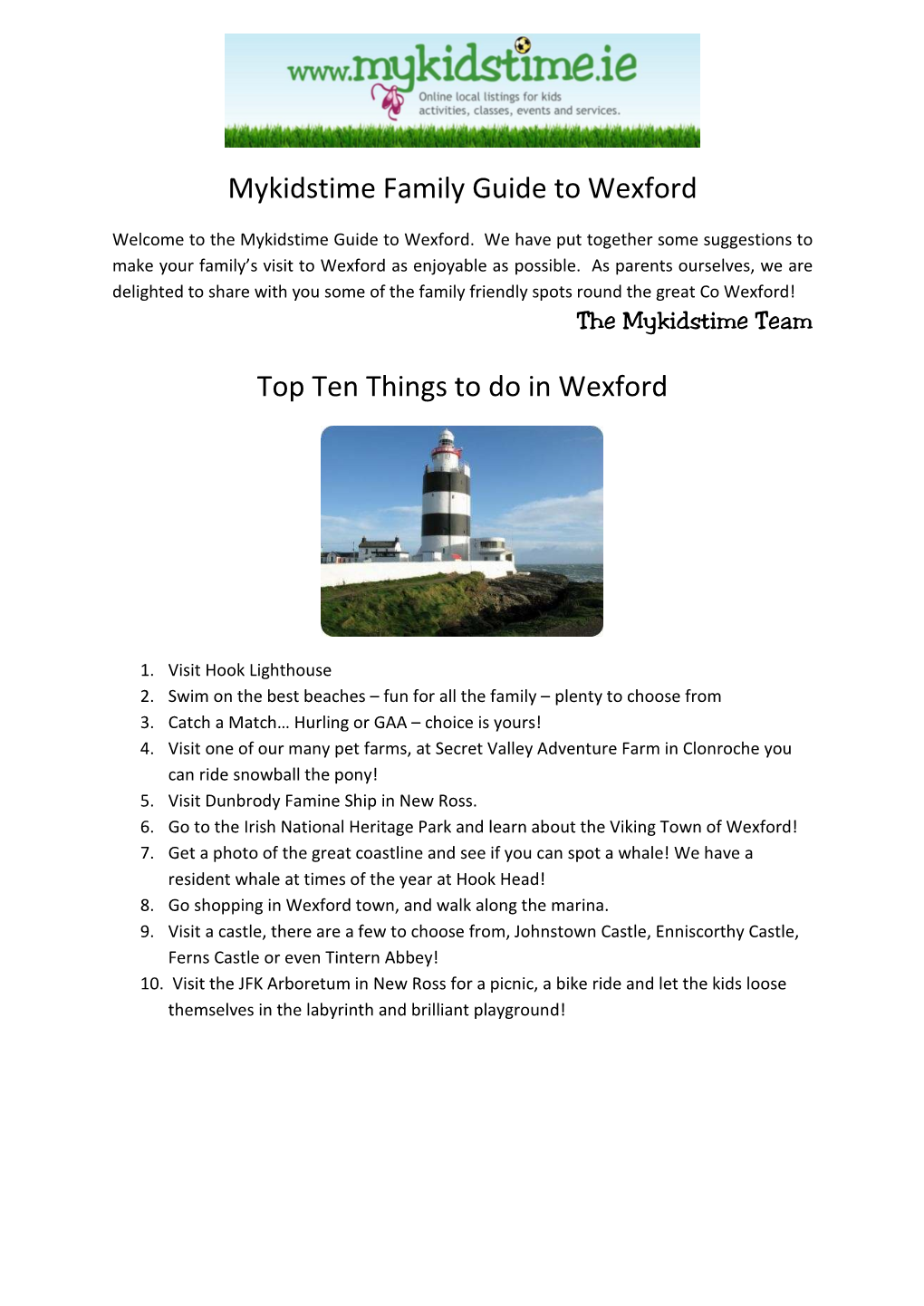 Mykidstime Family Guide to Wexford Top Ten Things to Do in Wexford