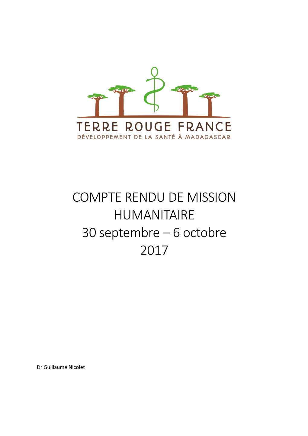 COMPTE RENDU DE MISSION HUMANITAIRE 30 Septembre – 6 Octobre 2017
