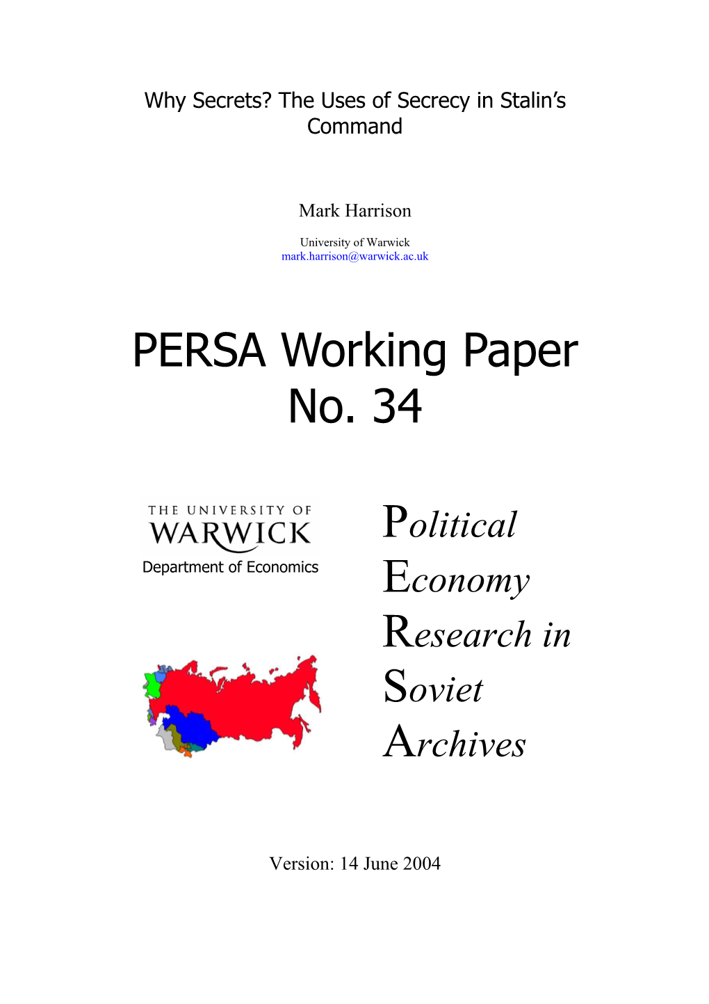 PERSA Working Paper No. 34