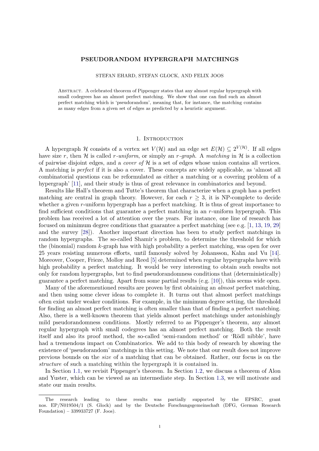 PSEUDORANDOM HYPERGRAPH MATCHINGS 1. Introduction A