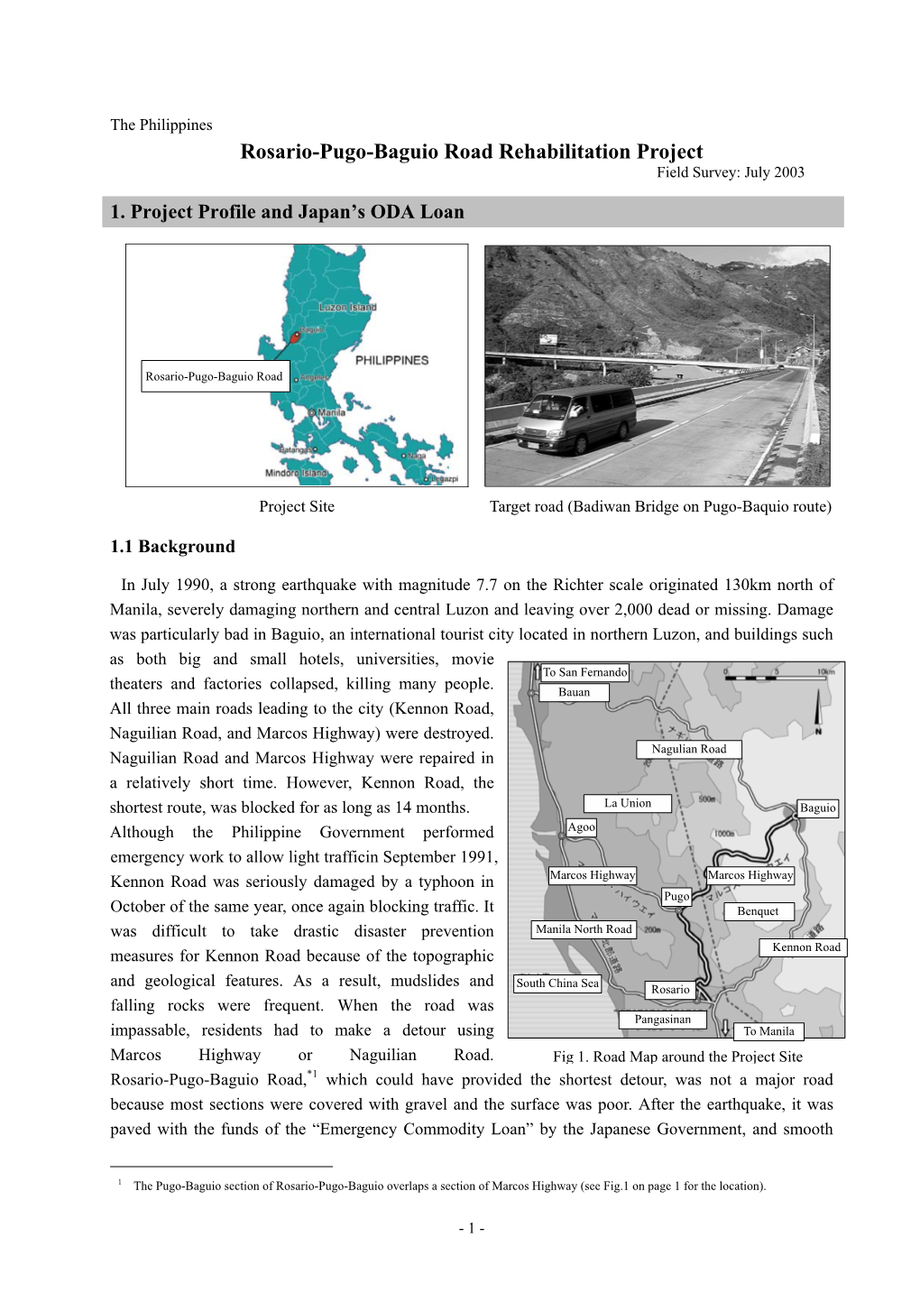 Rosario-Pugo-Baguio Road Rehabilitation Project Field Survey: July 2003