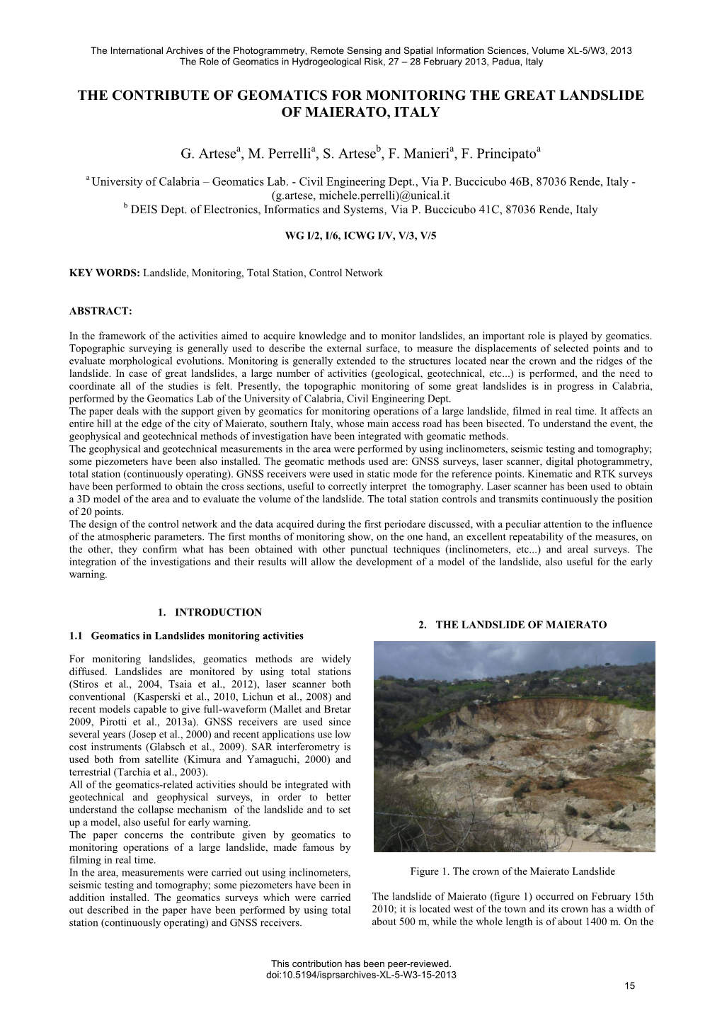 The Contribute of Geomatics for Monitoring the Great Landslide of Maierato, Italy