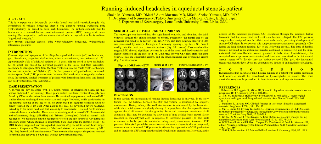 Running–Induced Headaches in Aqueductal Stenosis Patient Shoko M