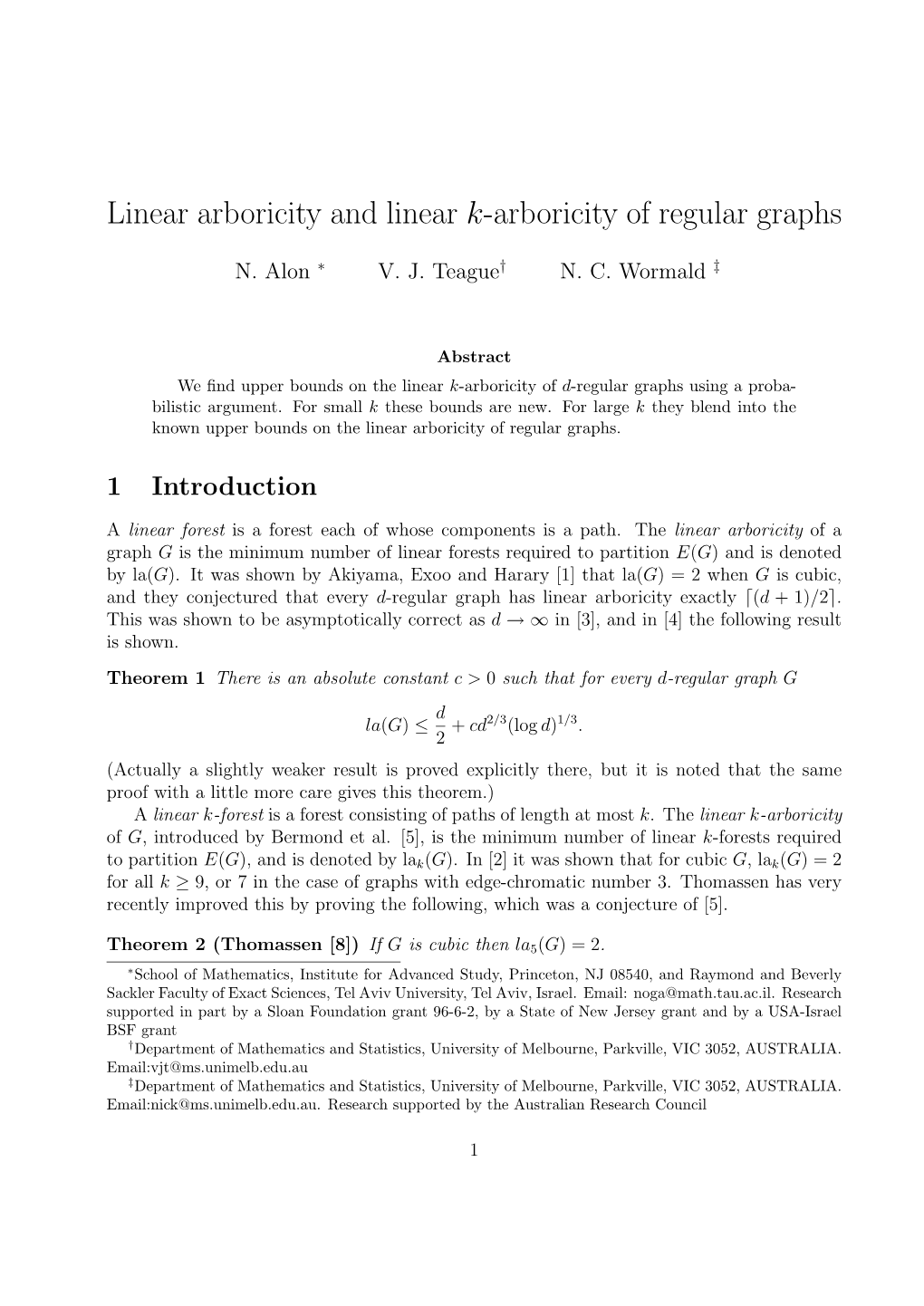 Linear Arboricity and Linear K-Arboricity of Regular Graphs, Graphs and Combinatorics 17