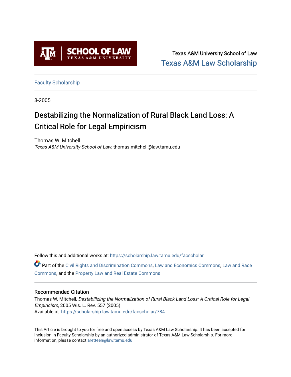 Destabilizing the Normalization of Rural Black Land Loss: a Critical Role for Legal Empiricism