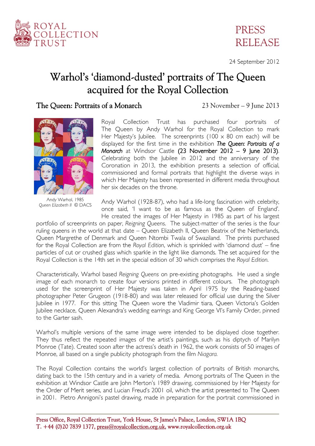 Press Release Warhol Acquisition