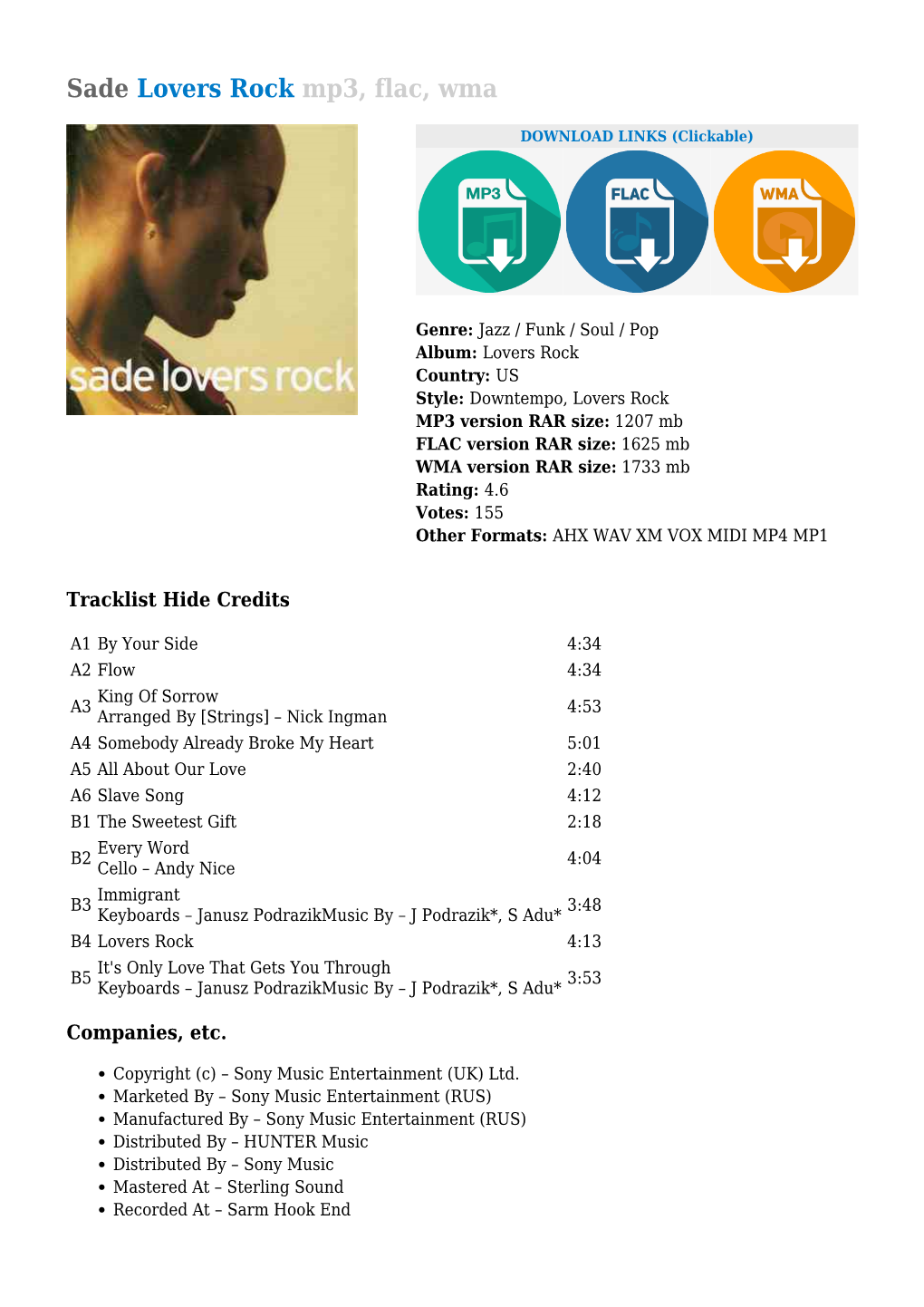 Sade Lovers Rock Mp3, Flac, Wma