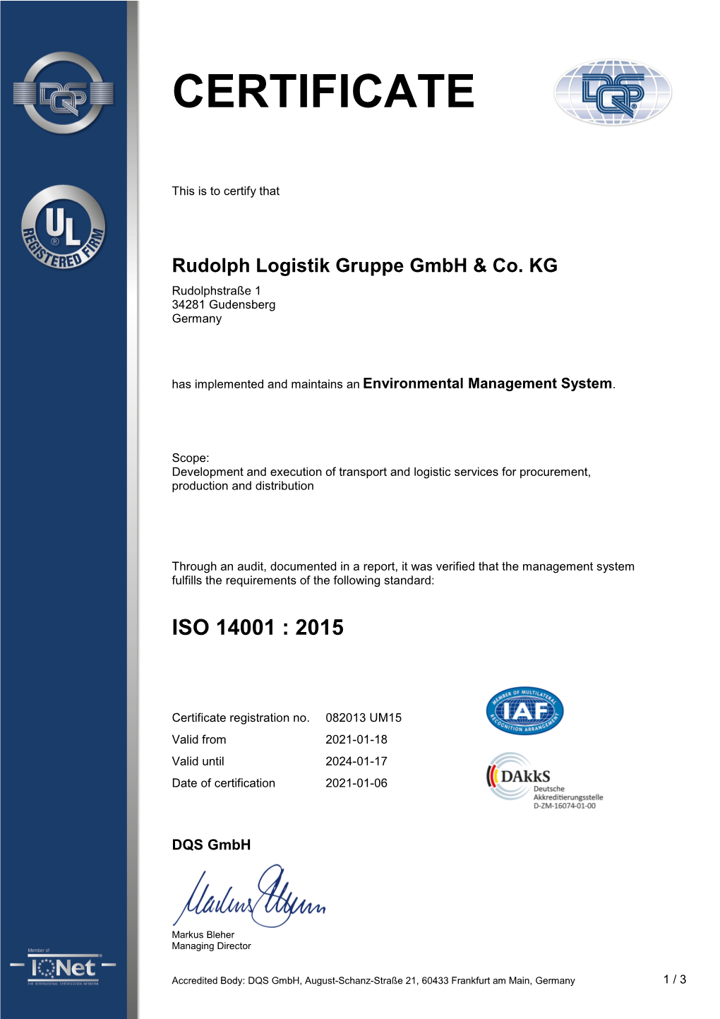 Environmental Certification in Accordance with ISO 14001