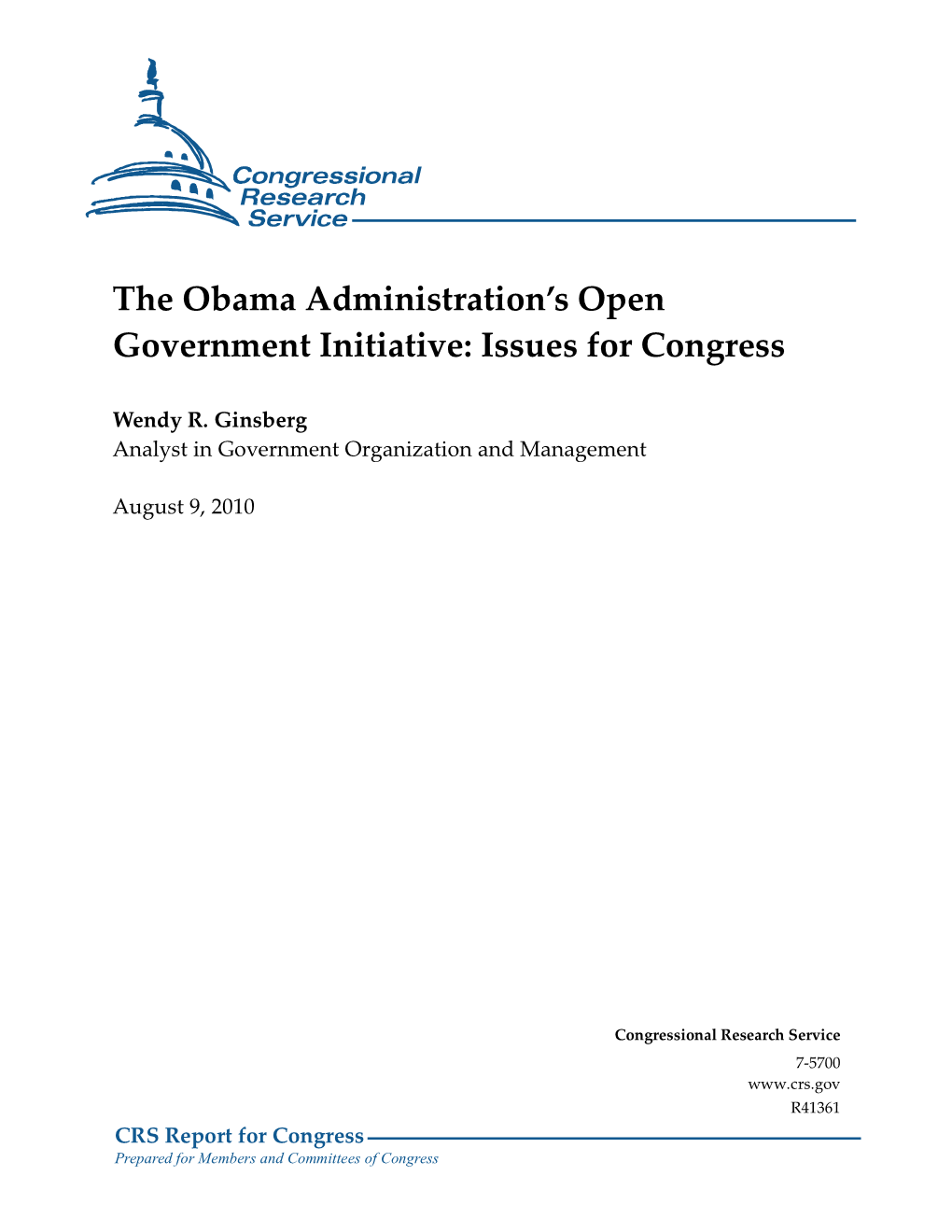 The Obama Administration's Open Government Initiative: Issues For