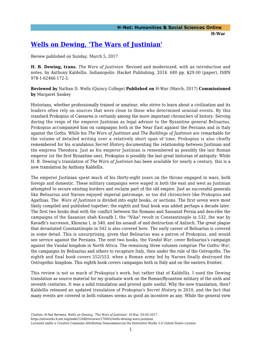 Wells on Dewing, 'The Wars of Justinian'