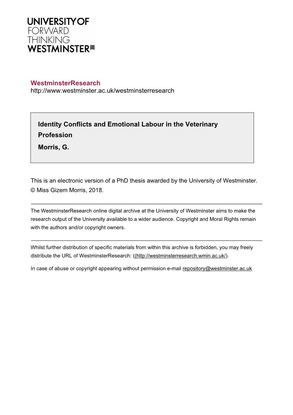 Westminsterresearch Identity Conflicts and Emotional Labour In