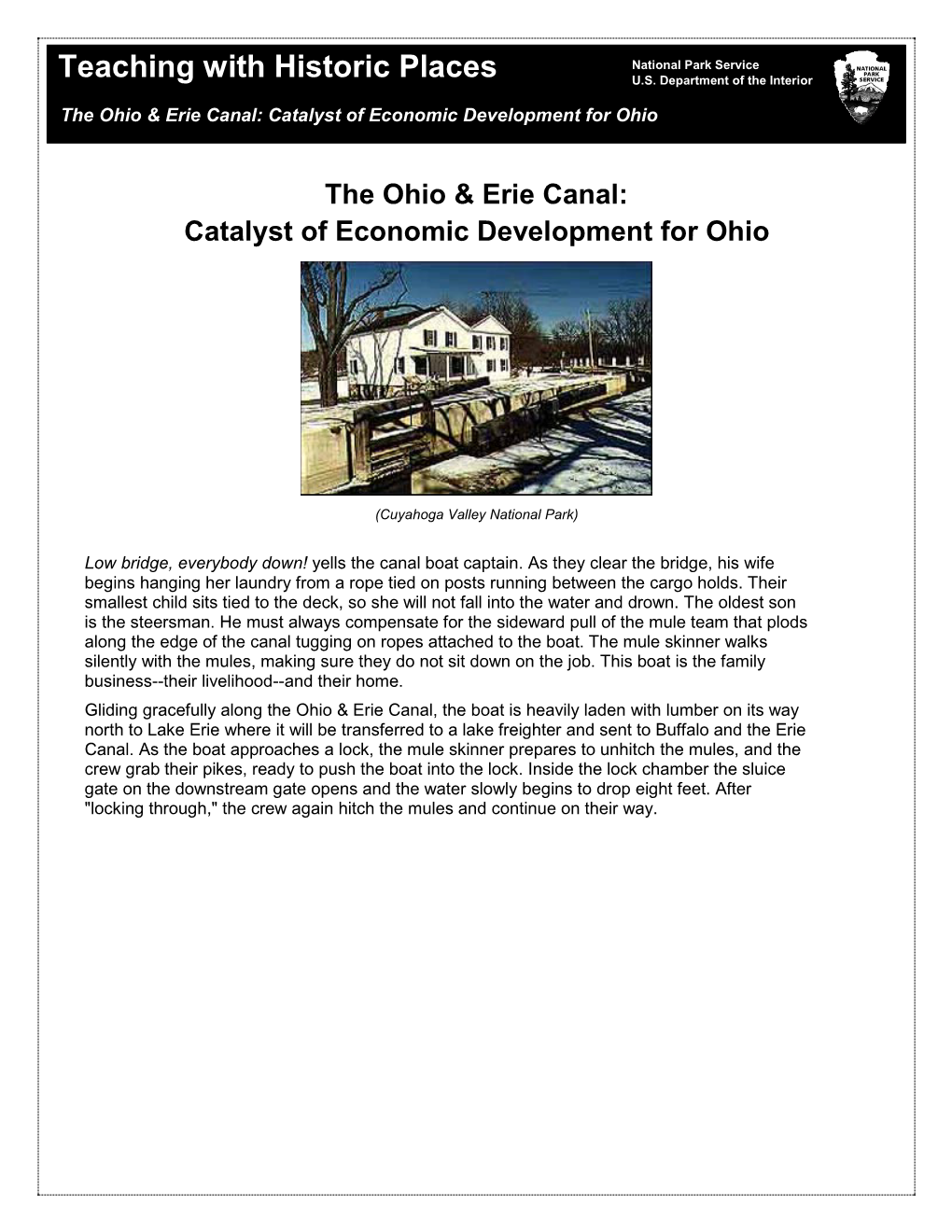 The Ohio & Erie Canal: Catalyst of Economic Development for Ohio